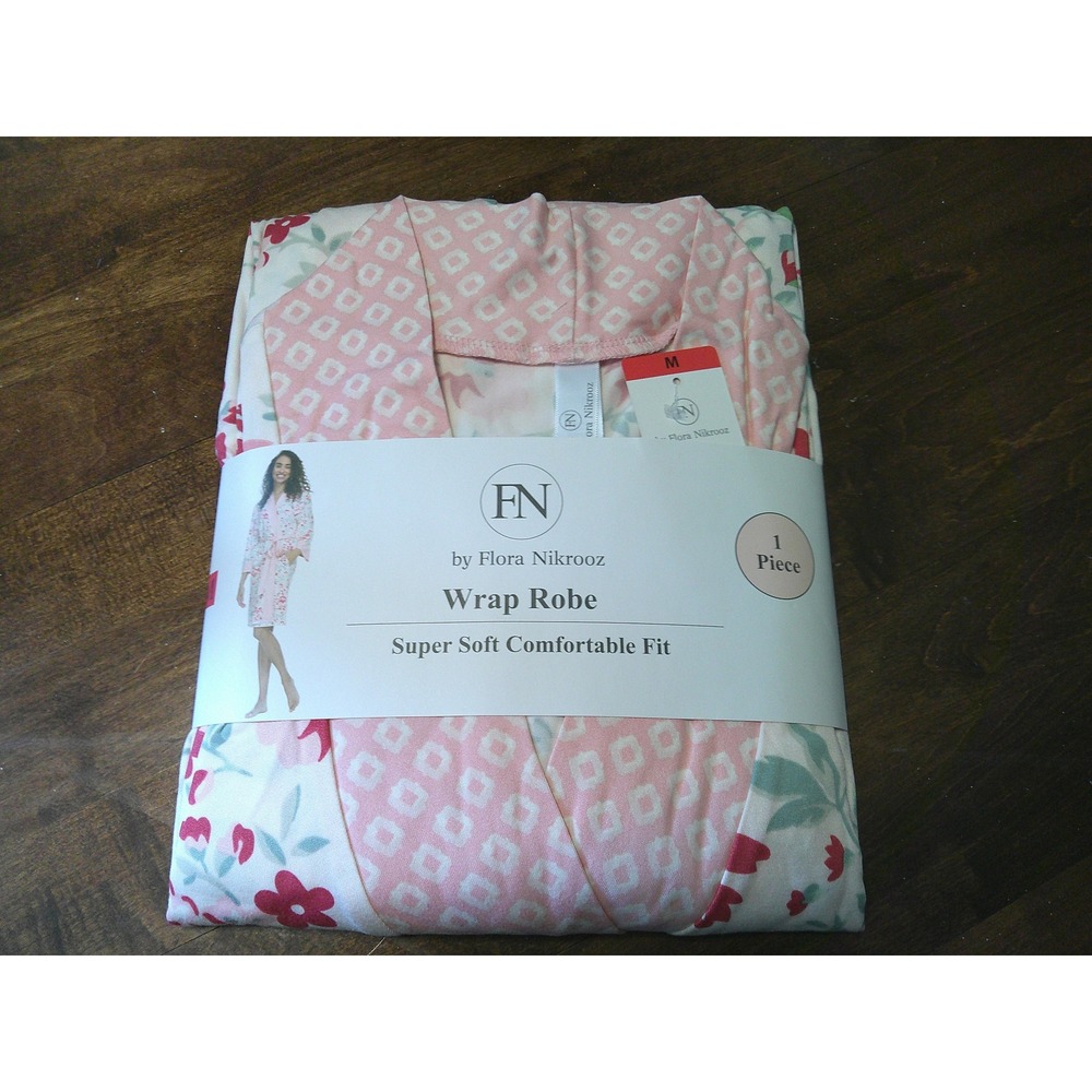 FN by Flora Nikrooz Wrap Robe Women Med Pink New Floral Patchwork Soft 1611702